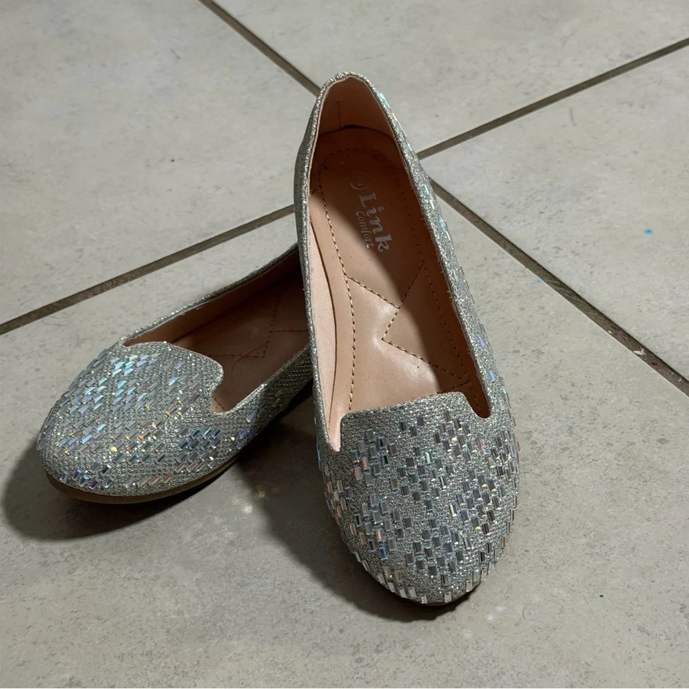 Link Girl‎ Kids Silver Glitter Slip-On Flats Dress Shoes size 2